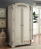 美式乡村实木橡木衣柜法式做旧仿古白两门卧室衣橱置物柜可定制