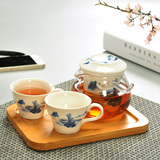 户外旅行茶具快客杯 整套青花瓷过滤玻璃茶壶陶瓷茶杯 竹托盘套装