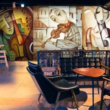 个性设计艺术油画欧式壁纸音乐室舞蹈DJ主题酒吧清吧大型壁画墙纸