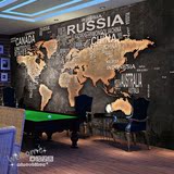 大型3D英文字母壁画复古怀旧世界地图壁纸奶茶店咖啡厅背景墙墙纸