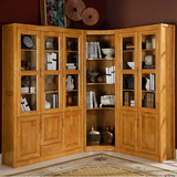 纯实木橡木三门转角书柜组合带玻璃门现代简约中式宜家收纳储物柜