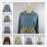 外贸日本古着vintage经典波点条纹几何系列长袖女衬衫 杂款
