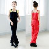 韩版 儿童舞蹈连体服装 女童背带裤拉丁演出服练功服黑色红色夏季