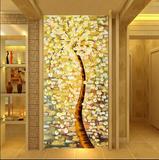 3D立玄关壁纸发财树竖版过道背景欧式客厅走廊大型壁画