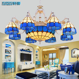 地中海客厅吊灯美式铁艺术简约蓝白玻璃复古蒂凡尼欧式田园卧室灯