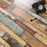 12mm英文字母地板做旧复古酒吧服装个性彩色木地板怀旧地板