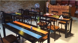长方形餐厅桌咖啡小吃店面馆实木桌椅奶茶店咖啡厅特色方桌椅铁艺