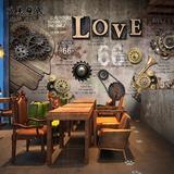 金属齿轮机械铁皮大型壁画工业风复古木纹墙纸酒吧网咖包厢壁纸