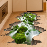 3d立体感墙贴纸贴画客厅厨房地板地贴溪流河流山水风景画防水自粘