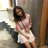 夏季新款韩版可爱甜美少女粉色蕾丝女T恤 百搭短袖学生上衣TEE潮