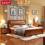 实木床双人床现代中式高箱储物床 1.5/1.8米全松木婚床家具包邮
