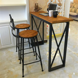 美式铁艺实木吧台桌靠墙桌酒吧桌椅组合高脚桌星巴克复古小吧台