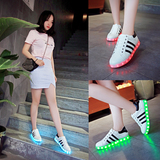 2016夏季七彩灯led充电发光鞋女鞋白色韩版板鞋学生跑步小白鞋潮