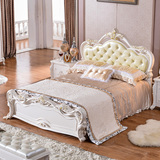 Masdo 纯实木雕花 欧式真皮软床 欧式双人床 法式软体床 实木床
