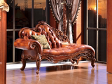 美式实木贵妃椅真皮美人榻欧式雕花单人沙发新古典懒人躺椅贵妃榻
