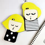 韩国情侣可爱卡通黄发女孩iPhone6s硅胶套苹果6plus手机壳5s个性