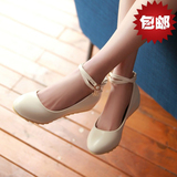 春秋女鞋新款时尚流行甜美圆头纯色低跟内增高一字式扣带浅口单鞋
