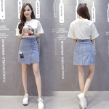 2016年夏季新款韩版a字牛仔半身裙不规则短裙显瘦修身包臀裙潮女
