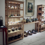 北方老榆木免漆展示柜现代中式实木茶叶展柜瓷器茶具货架带射灯