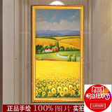 玄关装饰画竖版纯手绘油画欧式过道壁炉客厅有框画风景油画向日葵