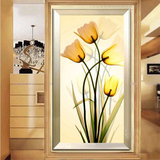 纯手绘油画客厅现代玄关装饰画走廊过道竖版有框郁金香花卉壁画