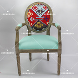 美式乡村实木餐椅书椅欧式地中海仿古做旧化妆椅设计师家具特价