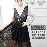 2016夏装新款蕾丝连衣裙韩版修身吊带中长裙时尚两件套短袖套装裙