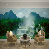 3D立体自然风景大型壁画 山水瀑布环保壁纸 客厅电视背景墙纸墙布