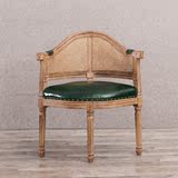 美式乡村牛皮休闲椅 法式复古LOFT工业风真皮实木餐椅单人沙发椅