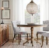 美式实木圆形餐桌组合做旧复古实木餐桌椅欧式简约咖啡厅餐台餐椅