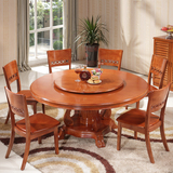 特价实木橡木餐桌椅组合 圆形餐桌带转盘 一桌四六椅 饭桌 大圆桌