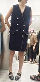 2016夏 韩版设计感大牌蓝色双排扣无袖背心长款马甲女 连衣裙