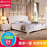 全实木床 新中式床 1.8米 雕花床 白色双人床 双人婚床 现代简约