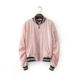 2016春季新款topshop同款粉色薄款棒球服夹克女装外套飞行员上衣
