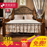 泽荣家居 美式全实木铁艺双人床简约现代卧室家具实木床大床1.8米