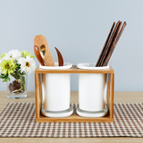 家好点 日式陶瓷双筒沥水筷架 环保筷子筒 厨房餐具置物架 筷架