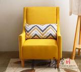 美式休闲椅 新古典后现代布艺单人沙发 做旧简易黄色老虎椅可定制