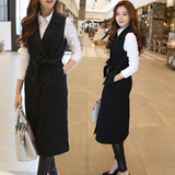 2016春秋装新款女装韩国时尚系带西装马甲夹中长款外套无袖修身潮
