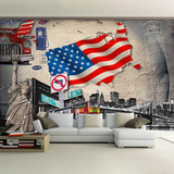 自由女神美国国旗壁纸餐厅酒吧书吧服装沙发客厅背景墙纸大型壁画