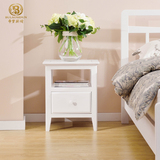 全实木床头柜简约美式米白色橡木床边柜小户型卧室家具简美床头柜
