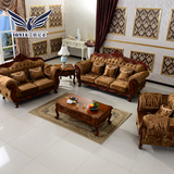 欧式沙发 组合U型大小户型贵妃客厅123 双人古典实木布艺沙发整装
