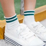 条纹二条杠袜子韩版原宿两条杠短袜秋季中筒袜纯棉卷边运动女袜