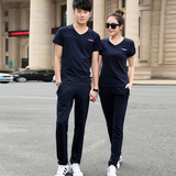 2016夏季男女运动服套装短袖T恤长裤情侣休闲运动服韩版修身两件