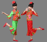 新款儿童花布秧歌服演出服装女童舞蹈服幼儿秧歌服汉族舞表演服女