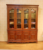 美式欧式柚木家具全实木书柜 四门组合书橱新古典展示柜书架 酒柜