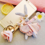 韩国代购皇冠珍珠兔子钥匙扣花朵奢华韩版汽车包包手机挂件潮女士