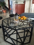 loft 欧式风格铁艺钢化玻璃茶几 创意几何桌 简约咖啡桌 时尚边几