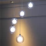 设计师LED餐厅彩色楼梯吊灯水晶玻璃球复式楼梯间客厅灯别墅泡泡