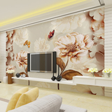 欧式美式复古电视背景墙墙纸3d手绘卧室客厅抽象花卉大型影视壁画