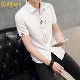 卡宾夏季韩版纯色薄款短袖衬衫男士修身简约男装上衣青少年潮寸衫
